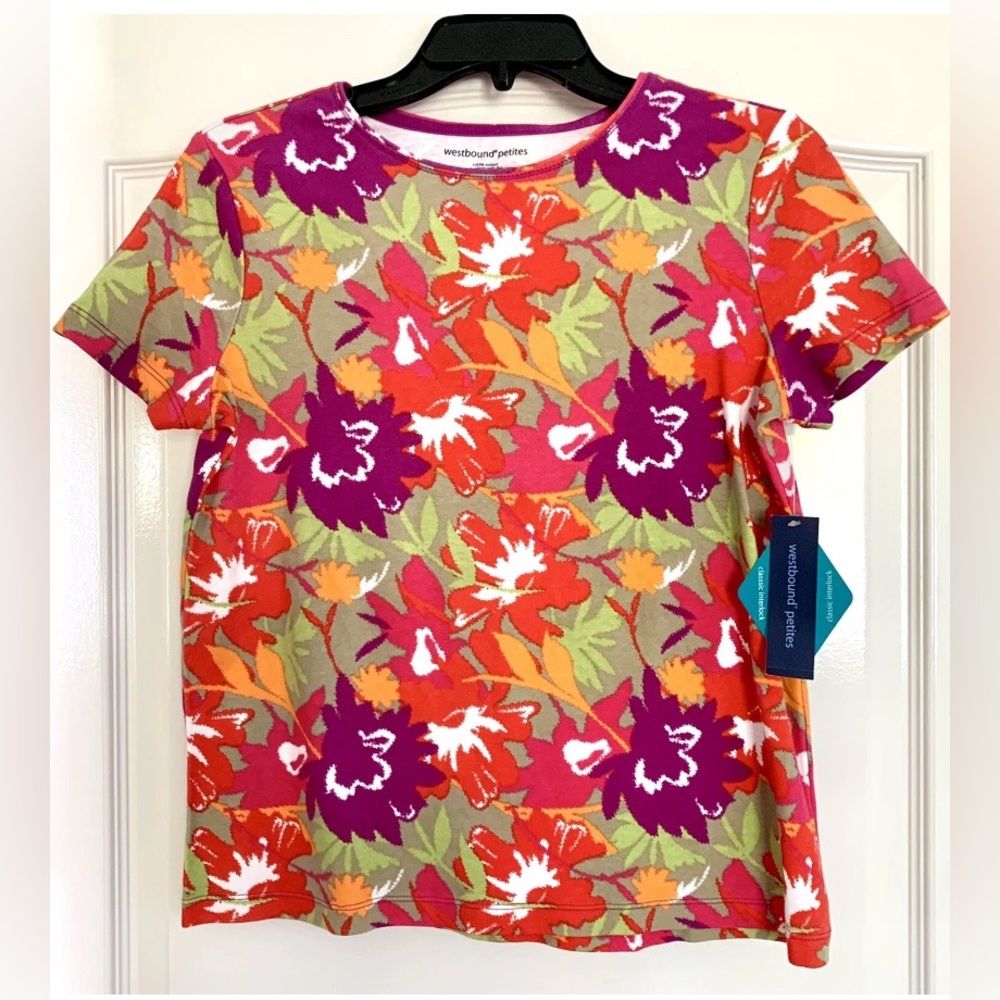 Westbound floral women’s 100% Cotton Top Petite Small PS colorful shirt